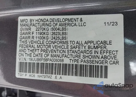 2023 Acura Tlx A-Spec Package z USA, uszkodzony, nr VIN 19UUB6F58PA006068